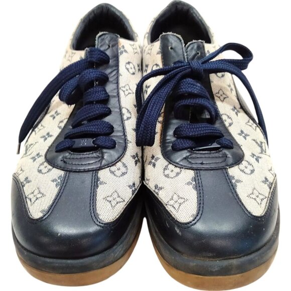 024243AT (S3) Louis Vuitton Shoe Sneakers Women Navy Blue Monogram - Picture 2 of 9